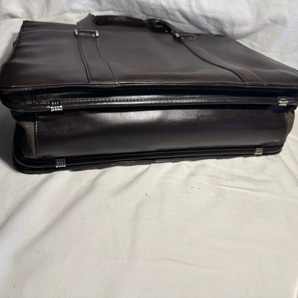 Cutter & Buck Mens Brown Leather Canvas Briefcase Messenger Bag Business Laptop